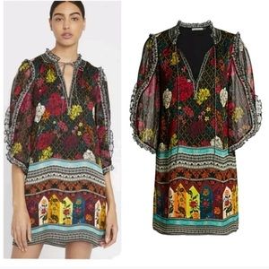 Alice + Olivia Julius Mona Floral Shift Mini Dress New S Ruffle Sleeve